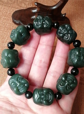 笑口常开男款青玉佛头手链