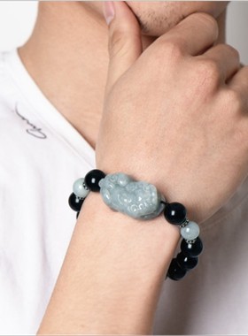 天然缅甸翡翠貔貅手链简约大气民族风男女情侣款编织手串珠子手饰