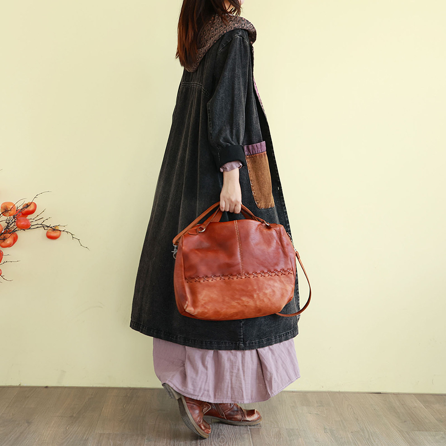 复古文艺连帽牛仔风衣外套女式春季长款过膝拼接豹纹褂子宽松森系,淘宝优惠券,粉丝福利购,淘宝优惠卷