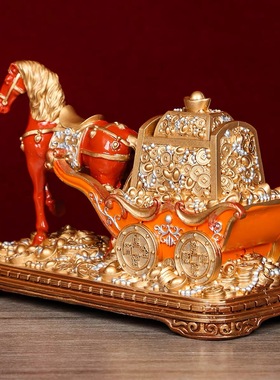 李居明2026马年吉祥物年运马拉钱摆件客厅办公室西南运财车到摆设