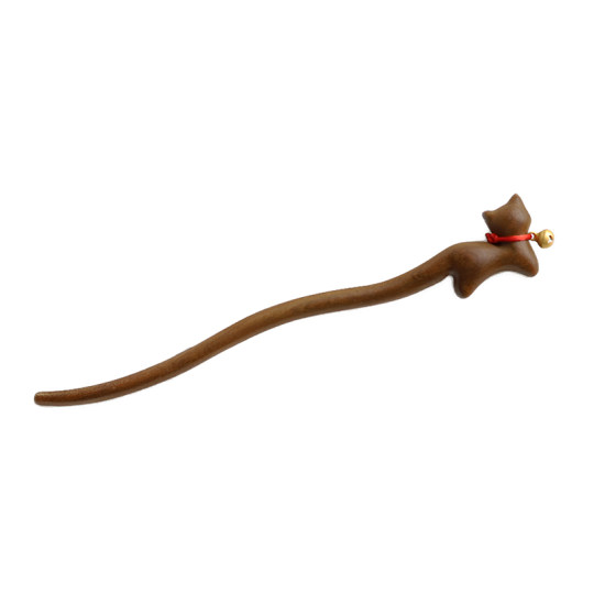 Qingchenji Sandalwood Cat Lucky Bell Hairpin