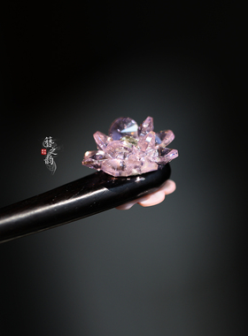 簪之韵【冰花】时尚百搭款紫色水晶手工编制花粉贝壳花檀木发簪子