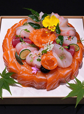 三文鱼生日蛋糕寿司刺身拼盘海鲜鱼生片料理鹅肝甜虾海报贴画贴纸