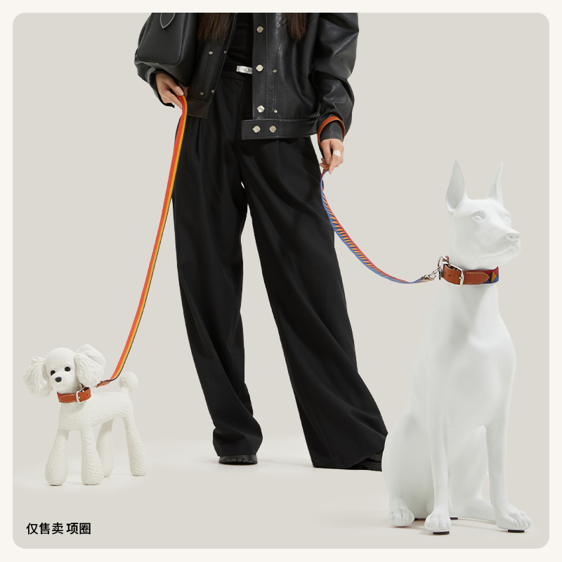 宠物用品真皮轻奢拼接帆布手工调节中大小型犬猫狗可定制刻字项圈,淘宝优惠券,粉丝福利购,淘宝优惠卷