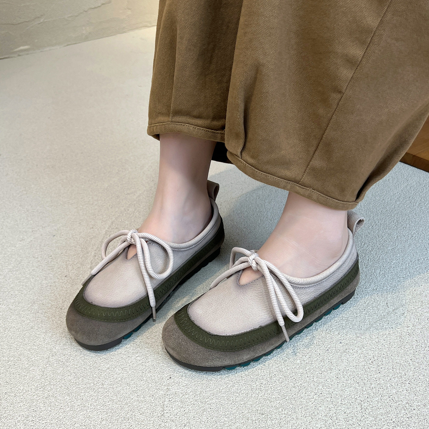 头层牛皮软底软面平底单鞋圆头平跟奶奶鞋2026年新款拼色女鞋真皮,淘宝优惠券,粉丝福利购,淘宝优惠卷