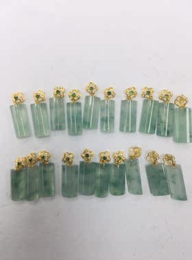 18k金镶嵌缅甸A货天然翡翠玉 冰种起荧光飘蓝花无事柱吊坠 挂件