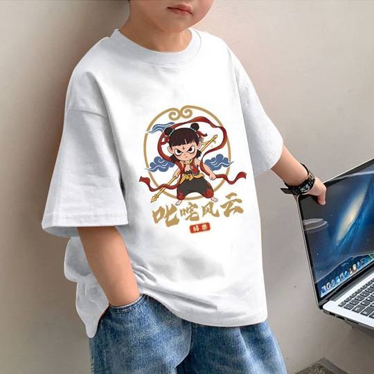 纯棉男童夏季短袖2025新款T恤网红印花哪吒宽松百搭时髦上衣童装