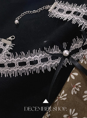 夏日新款白色蕾丝项链小清新仙珍珠蝴蝶结短款锁骨链项圈颈带脖带