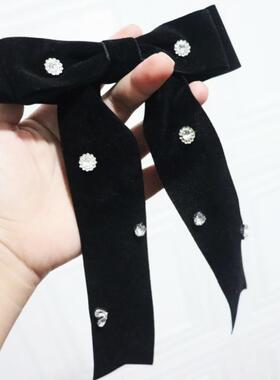 小香风黑色丝绒蝴蝶结领结