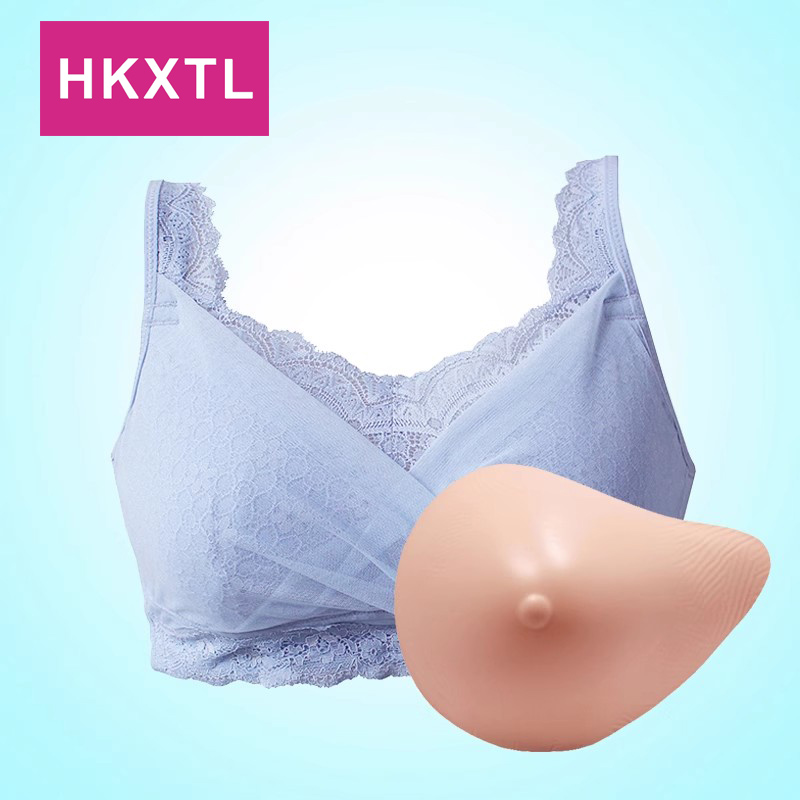 HKXTL轻质义乳文胸二合一套装透气硅胶术后假乳假胸仿真胸罩F902 - 图2