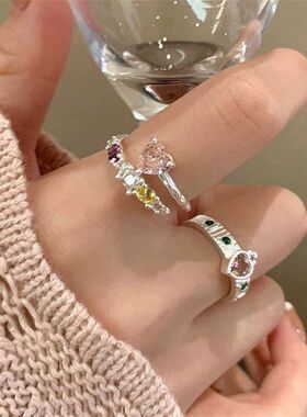 少女心爆棚粉色爱心戒指女ins小众高级开口可调节食指戒闺蜜指环