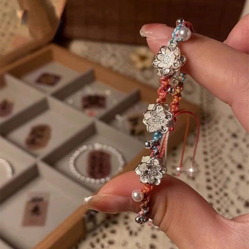 国潮新中式莲花手链高颜值气质送女友精致设计感彩色编绳国风手饰,淘宝优惠券,粉丝福利购,淘宝优惠卷