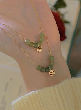 超仙玻璃石珠项链女简约ins小众设计感玉石锁骨链气质转运珠礼物