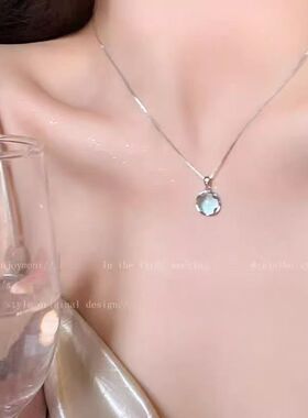 白月光圆形项链两面均可佩戴锁骨链时尚气质蓝色ins项链