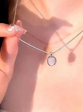 小众月光设计银海蓝宝项链椭圆蓝宝高级吊坠简约骨链锁骨气质精致