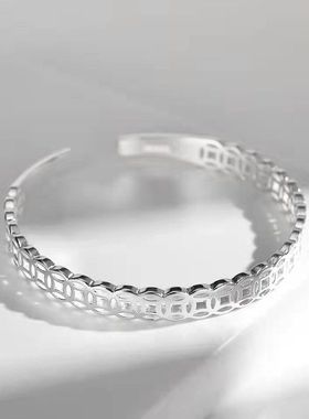 铜钱招财镂空手镯女复古时尚开口手环小众设计镯子可调节民族风