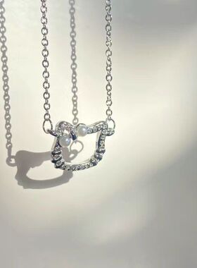 闪钻hellokitty凯蒂猫项链可爱少女感KT猫珍珠吊坠锁骨链