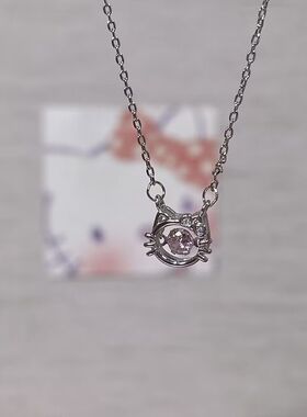 粉钻KT猫项链女可爱手作跳动的心少女甜美时尚个性百搭猫头锁骨链