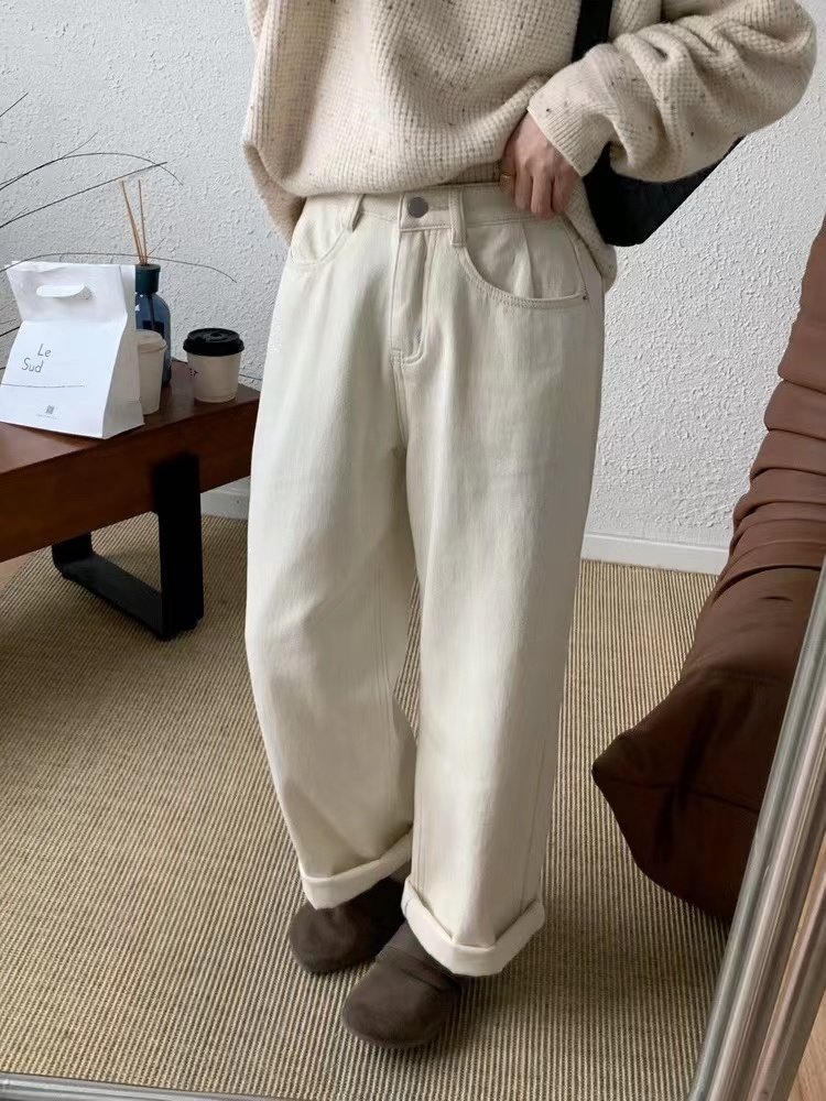 大碗plus定制大码女装微胖白色阔腿牛仔秋高腰宽松显瘦遮肉休闲裤,淘宝优惠券,粉丝福利购,淘宝优惠卷