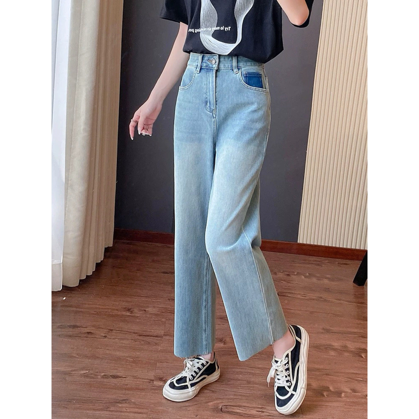 大碗plus定制大码女装微胖水洗毛边直筒牛仔秋高腰宽松显瘦九分裤,淘宝优惠券,粉丝福利购,淘宝优惠卷