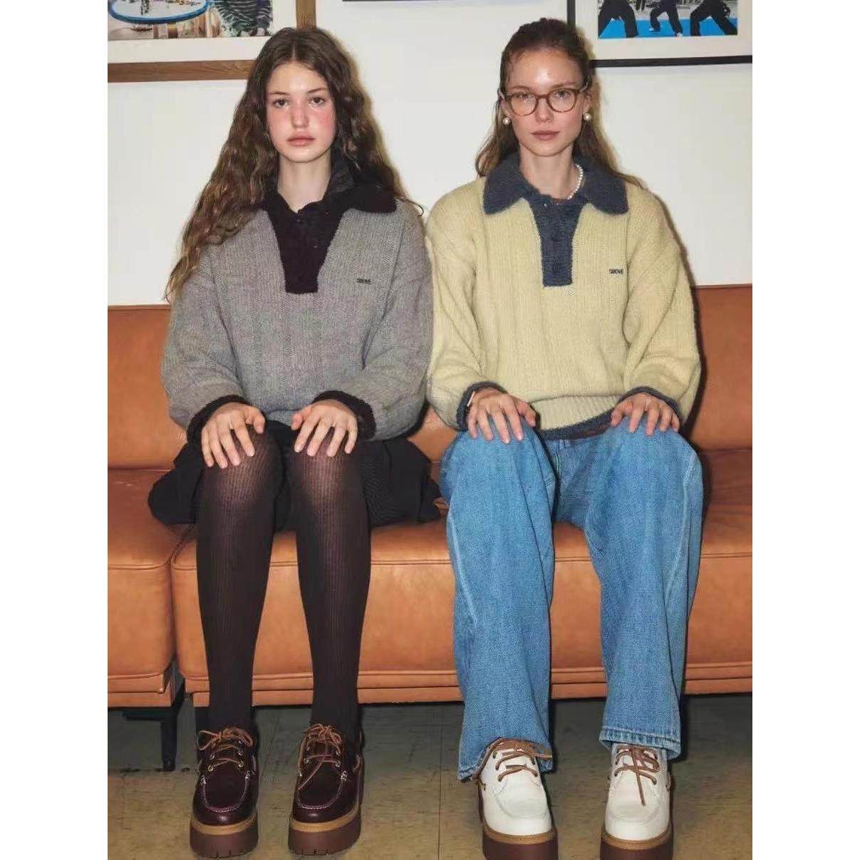 【现货】fletta bloom韩国复古学院风休闲翻领针织衫毛衣女上衣,淘宝优惠券,粉丝福利购,淘宝优惠卷