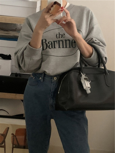 【现货】韩国thebarnnet八奶纯棉套头休闲卫衣复古学院风纯棉上衣 - 图1