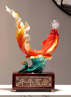 年年有余酒柜装饰品玄关电视柜摆件树脂新中式创意家居手工家居