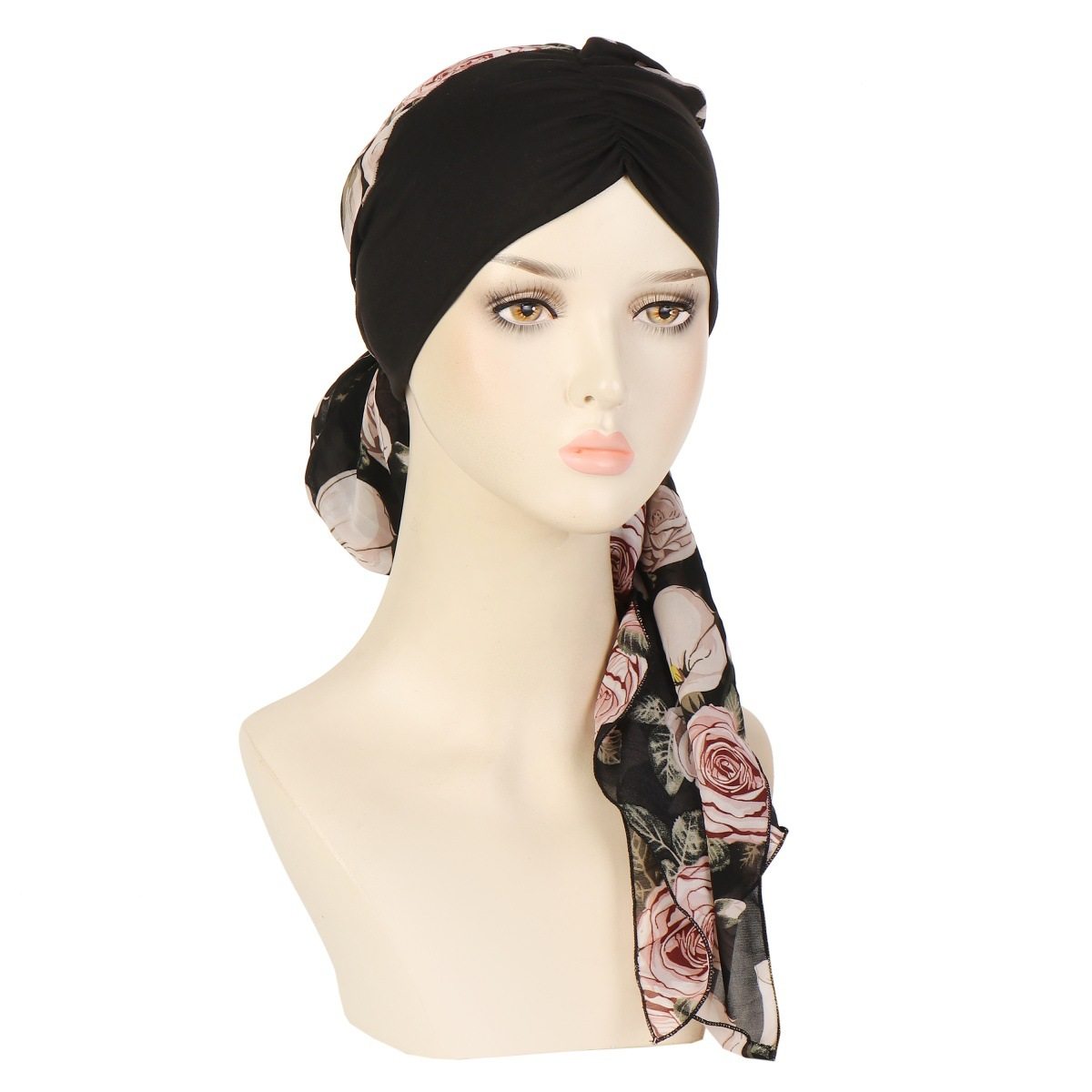 包头帽欧美新款花布前额褶皱女士时尚小碎花雪纺长尾帽时尚围巾帽,淘宝优惠券,粉丝福利购,淘宝优惠卷