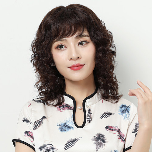 假发女长发自然时尚全头套式大波浪长卷发羊毛卷中老年妈妈真发套 - 图0