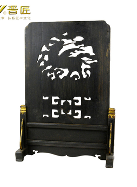 仿古风实木貔貅天禄镂空雕刻插屏