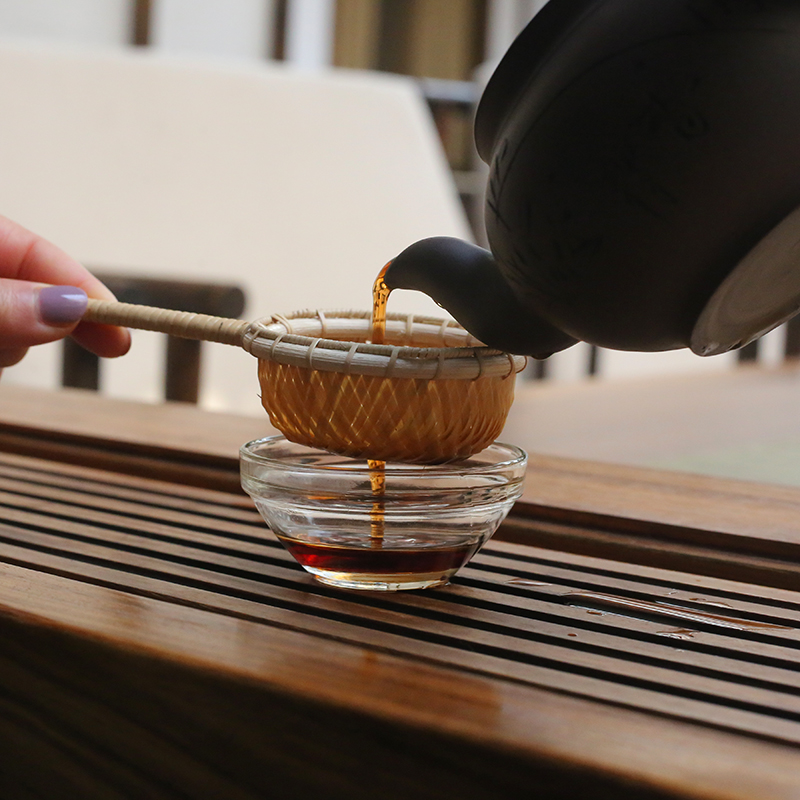 手工竹编茶滤竹璃混搭丝网茶漏复古茶渣过滤器茶道零配功夫茶具 - 图1