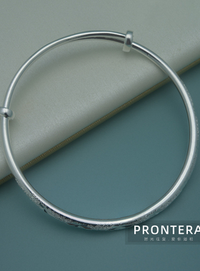 满天星银手镯女纯银9999年轻款推拉足银实心镯子手镯简约手环礼物