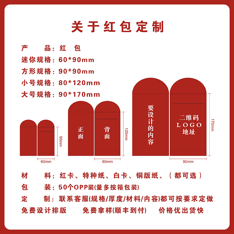 工厂直销50个装满月红包定制周岁图片logo结婚个性创意定做中国风