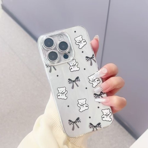 适用苹果17PROMAX 16 15pro 14 13 iPhone12 11卡通女款小清新带闪粉镜头膜直边精孔防摔IMD羽纱手机壳批发 - 图0