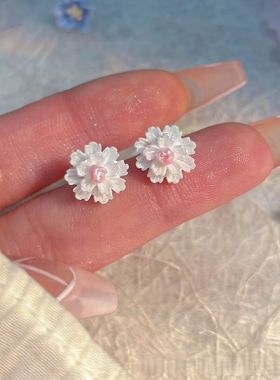 山茶花树脂轻奢小众耳钉