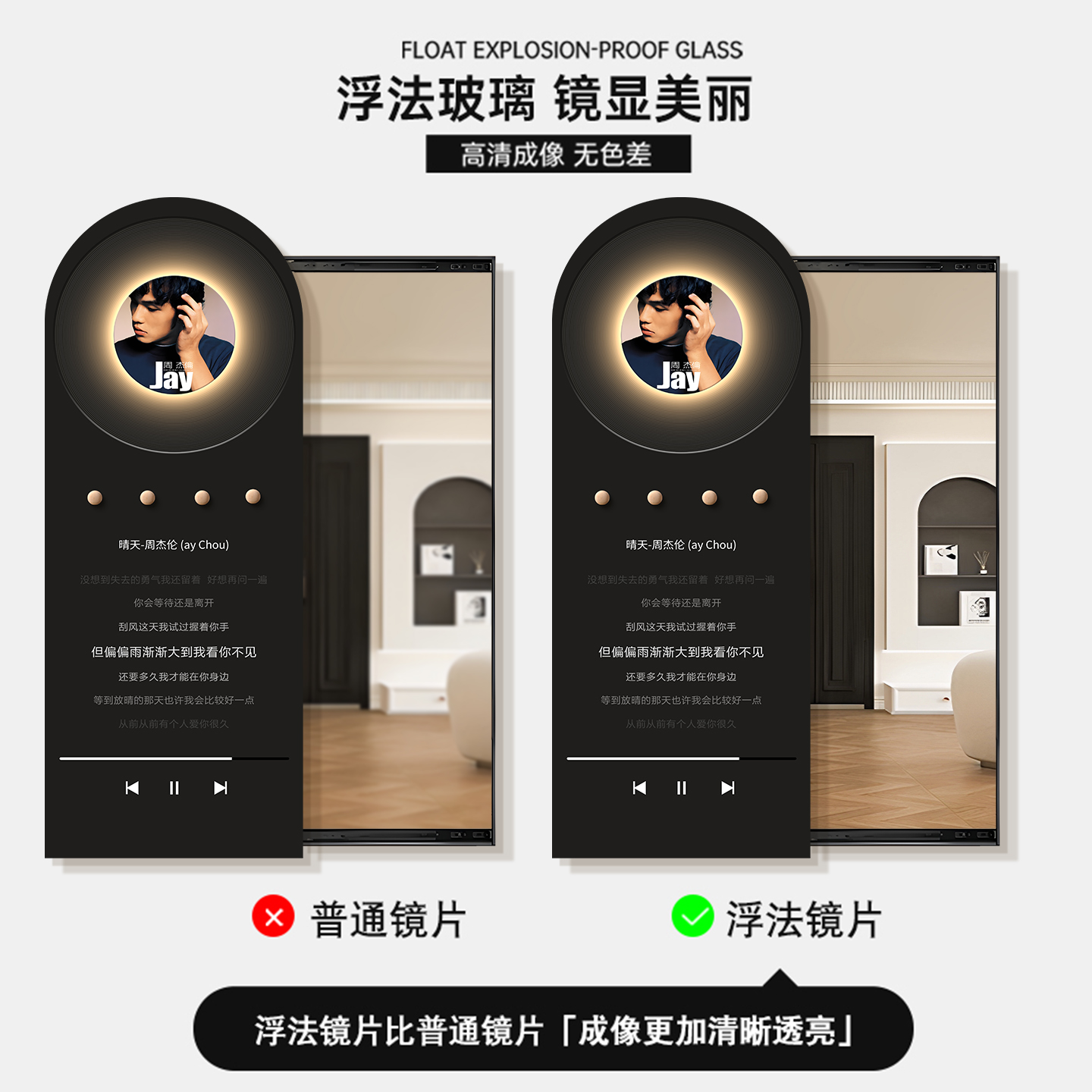 音乐洞洞板隐藏式全身镜装饰画翻开式穿衣镜子推拉可关闭玄关壁画 - 图3