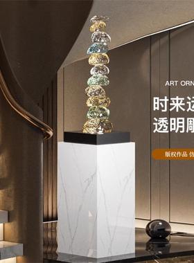 艺贝子缤纷透明层叠石来运转玄关摆件高级感客厅轻奢高档酒店雕塑