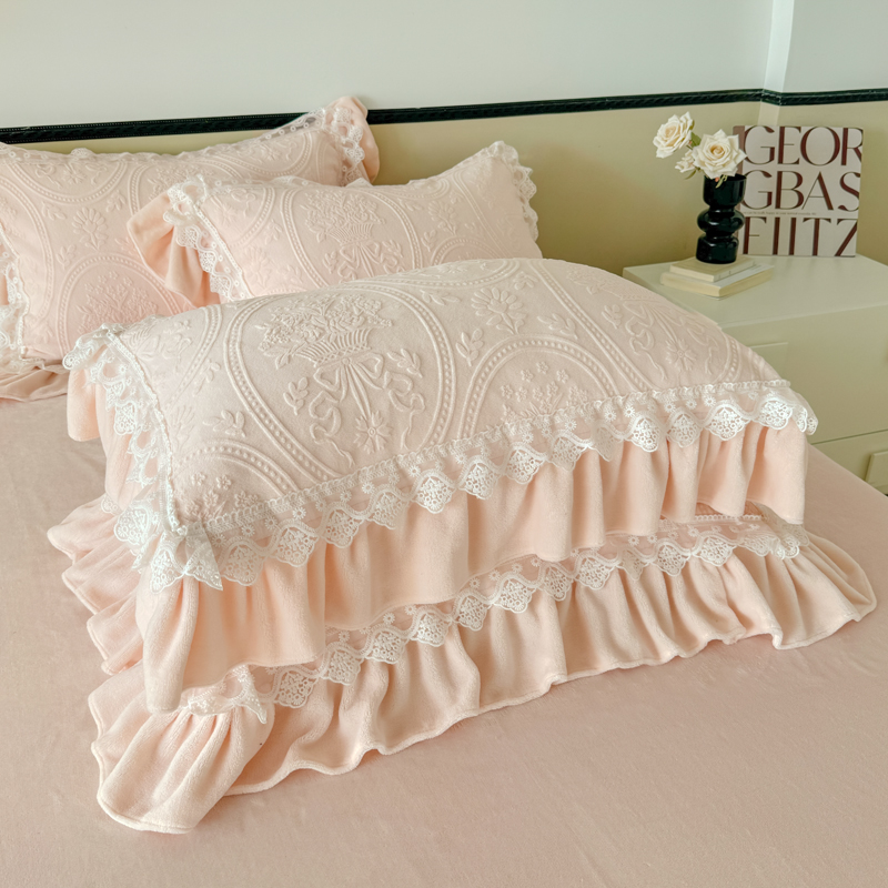 秋冬天优质牛奶绒蕾丝花边2米x2米2大床四件套轻奢高级感主卧室 - 图2