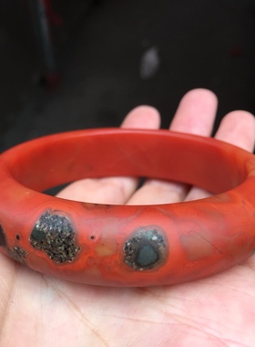 天然保山南红玛瑙手镯辣椒红宽口手链女士58mm圈口
