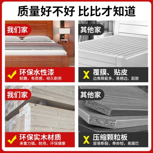 中式实木床现代简约1.8米家用主卧双人床1.5米出租房用加厚单人床 - 图0