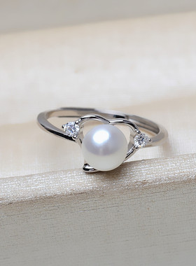 天然淡水真珍珠可调节心形戒指