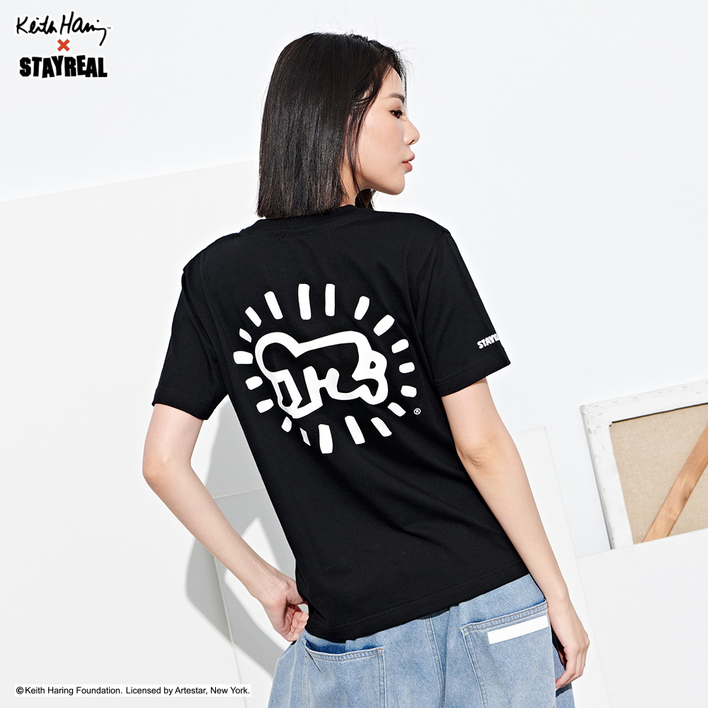 STAYREAL凯斯哈林KeithHaring联名Logo T潮牌男女情侣T恤潮流短袖 - 图2