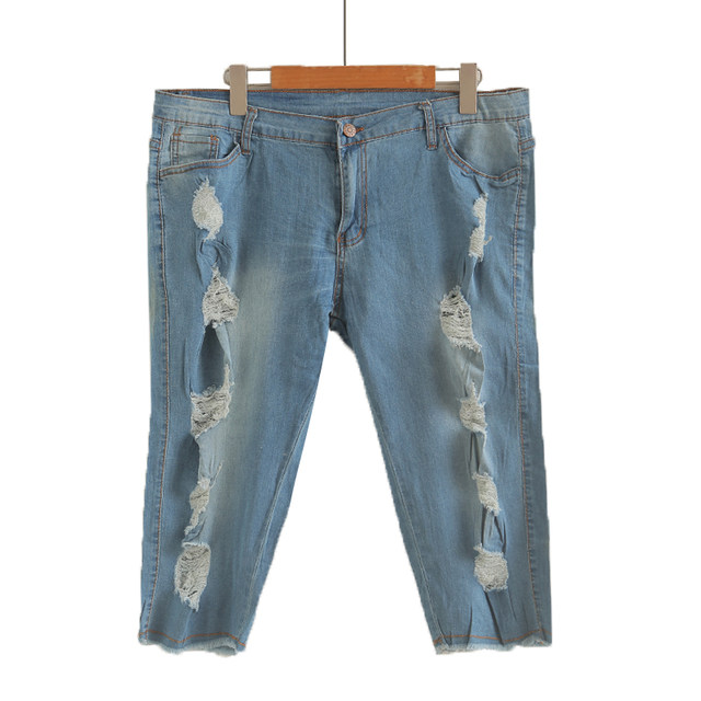 Summer thin ripped denim shorts men's cropped pants slim trendy brand Korean style trendy women's medium pants casual pants