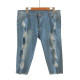 Summer thin ripped denim shorts men's cropped pants slim trendy brand Korean style trendy women's medium pants casual pants