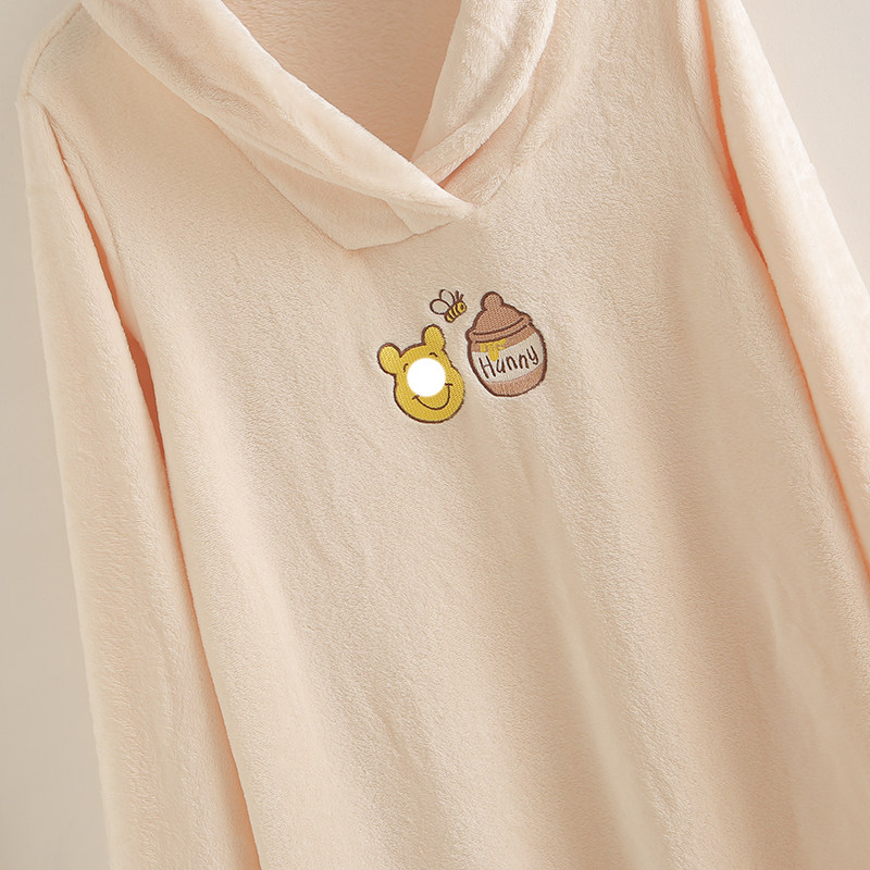 外贸秋冬季刺绣卡通字母珊瑚绒套头家居裙女士可爱减龄睡裙睡衣,淘宝优惠券,粉丝福利购,淘宝优惠卷