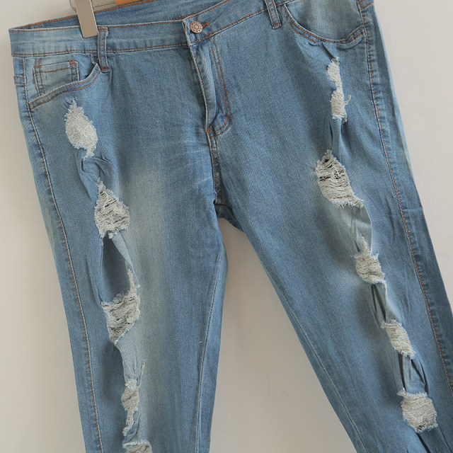 Summer thin ripped denim shorts men's cropped pants slim trendy brand Korean style trendy women's medium pants casual pants