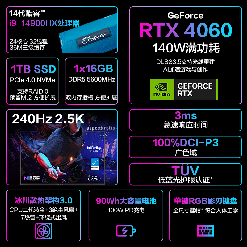 ROG枪神8 Plus 14代酷睿i9 18英寸 星云屏游戏笔记本电脑RTX4060枪神8满血显卡商务学生电竞玩家国度2024新品