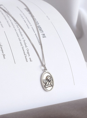 长款椭圆天使宝宝s925纯银毛衣项