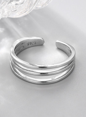 s925纯银三层开口指环韩国东大门气质ins风戒指潮款食指戒饰品女