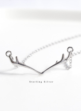 小众气质饰品s925纯银鹿角项链高